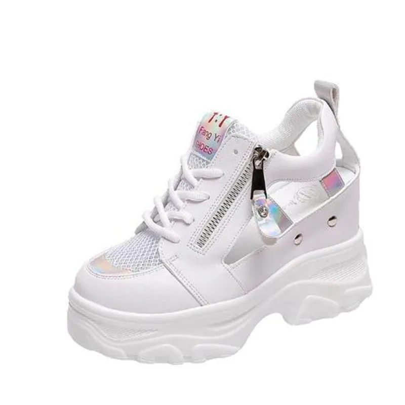 Summer Women Sneakers Mesh High Platform Trainers White Shoes 9CM Heels Wedges Sandals Breathable Woman Casual Outdoor Shoe