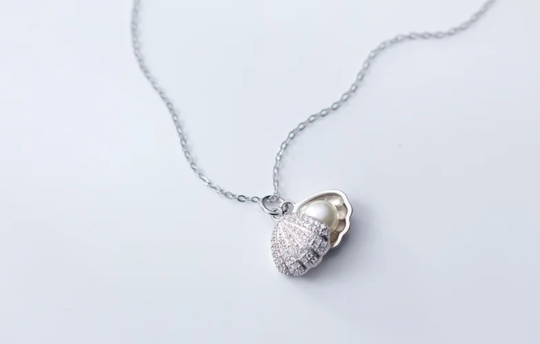 gift 10MM*12MM 100% Authentic 925 Sterling silver pearl into the SHELL SHAPE Necklace Pendant FINE Jewelry C-D0849