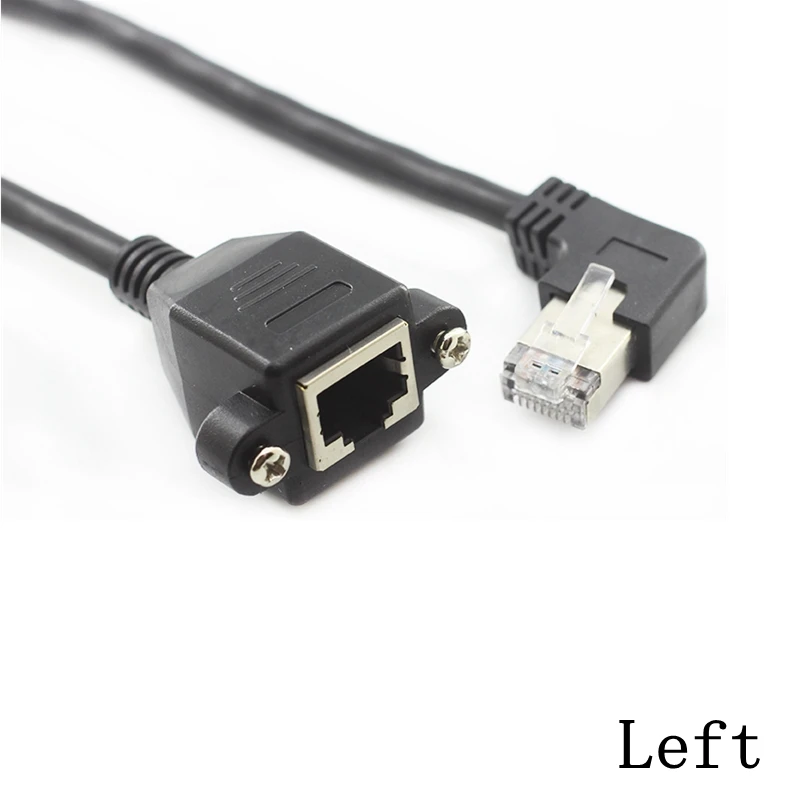 8Pin RJ45 Cable Male to Female Screw Panel Mount Ethernet LAN Network 8 Pin 90 Degree Right Angle Extension Cable 0.3m 0.6m 1m