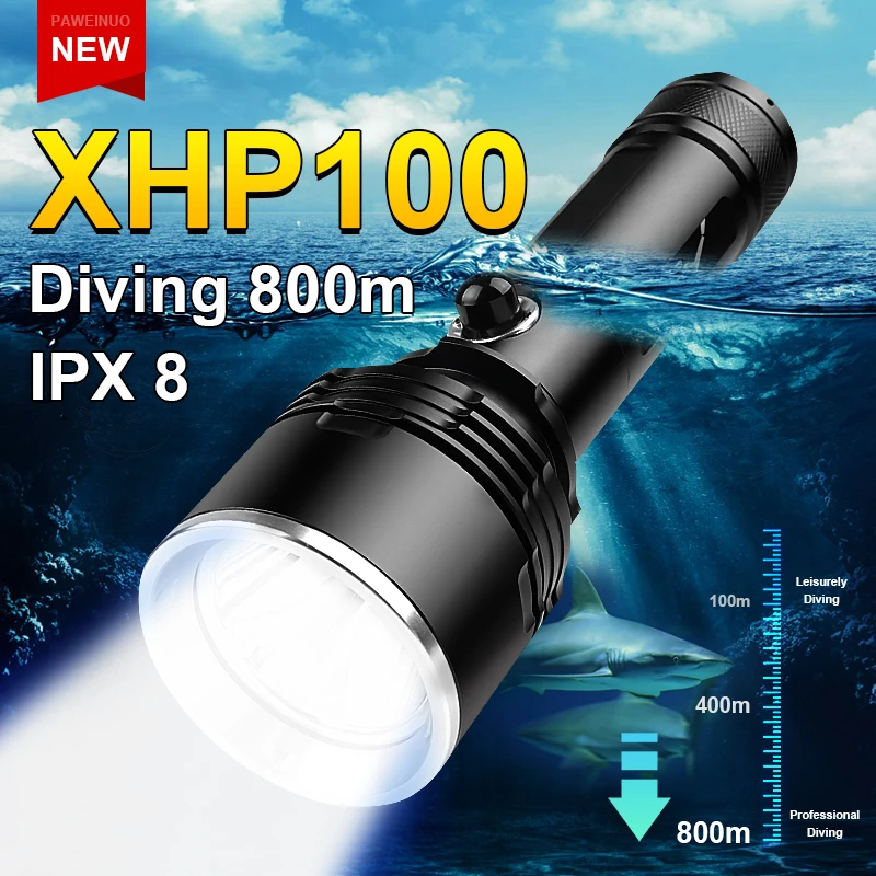 

Profession Diving Flashlight 18650 High Power Diving Torch Light Rechargeable Underwater Lamp IPX8 Waterproof Scuba Dive Lantern