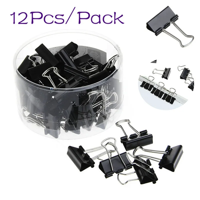 12Pcs Black Metal Binder Clips File Paper Clip Photo Stationary Office Supplies Kantoor School Briefpapier Document