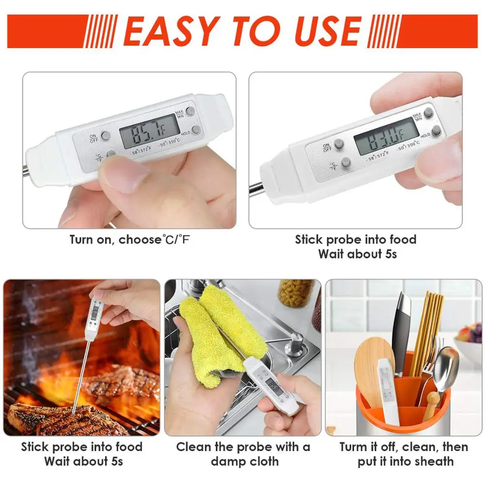 Digital Meat Thermometer for Kitchen Cooking Food BBQ Oven Oil Water Sugar Milk Yogurt Turkey Grill Wine Candy Thermometer Probe