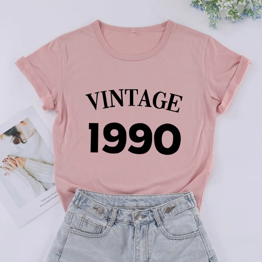 Vintage 1990 Birthday Party Tshirt Streetwear 31th T Shirt Women Plus Size Cotton Lady Clothes Fashion O Neck Short Sleeve Tees