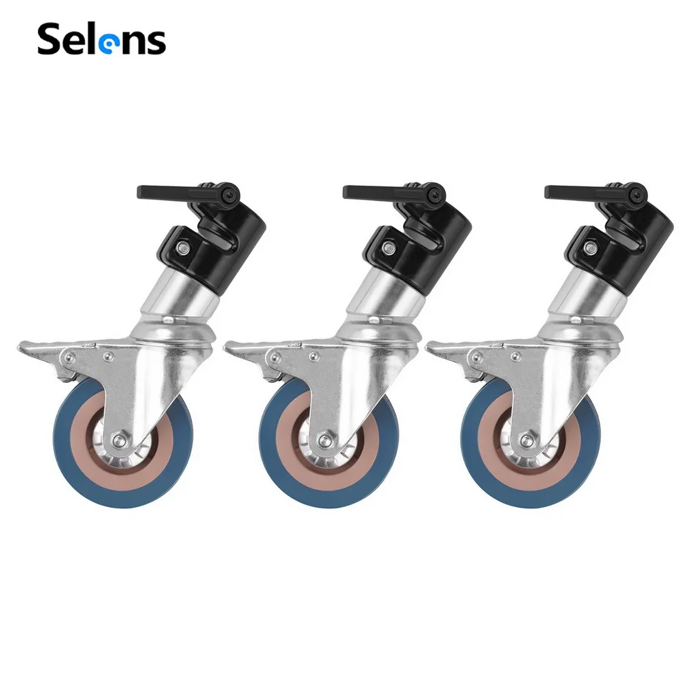 Selens 3Pcs C-Stand Swivel Caster Wheel Set for Photography Century Foldable Light Stand Tripod Magic Leg