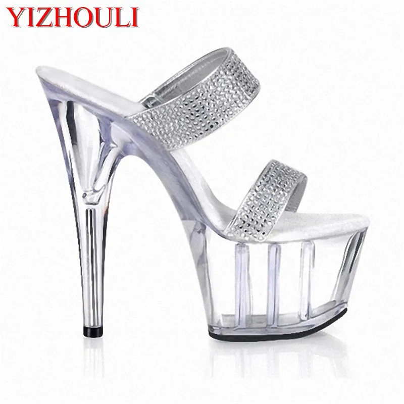 15 cm high heels, 6 inch stiletto crystal high-heeled slippers, model stage performance pole dance, dancing shoes