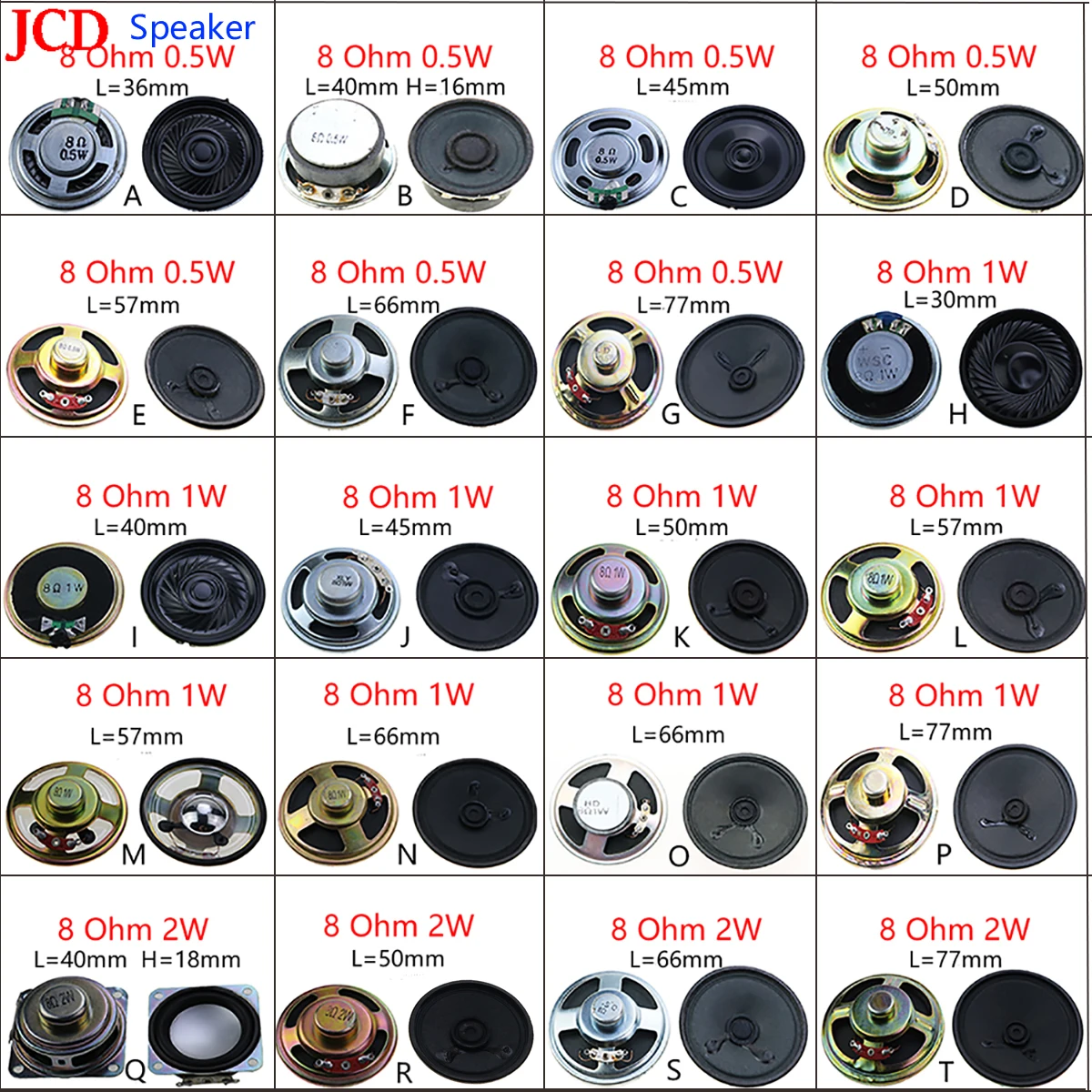 JCD 1 Pcs  8 Ohm / 8R Mini Speaker 0.5w 1W 2W 30mm 40mm 45mm 50mm 57mm 66mm 77mm Diameter Loudspeaker Loud