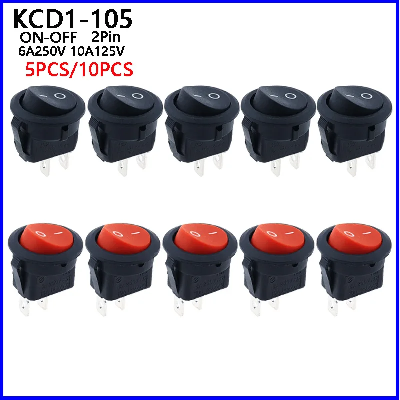 5 sztuk KCD1-105 średnica małe okrągłe łodzi przełączniki czarny Mini okrągły czarny biały czerwony 2 Pin i staje w sytuacji sam na sam wyłącznik kołyskowy