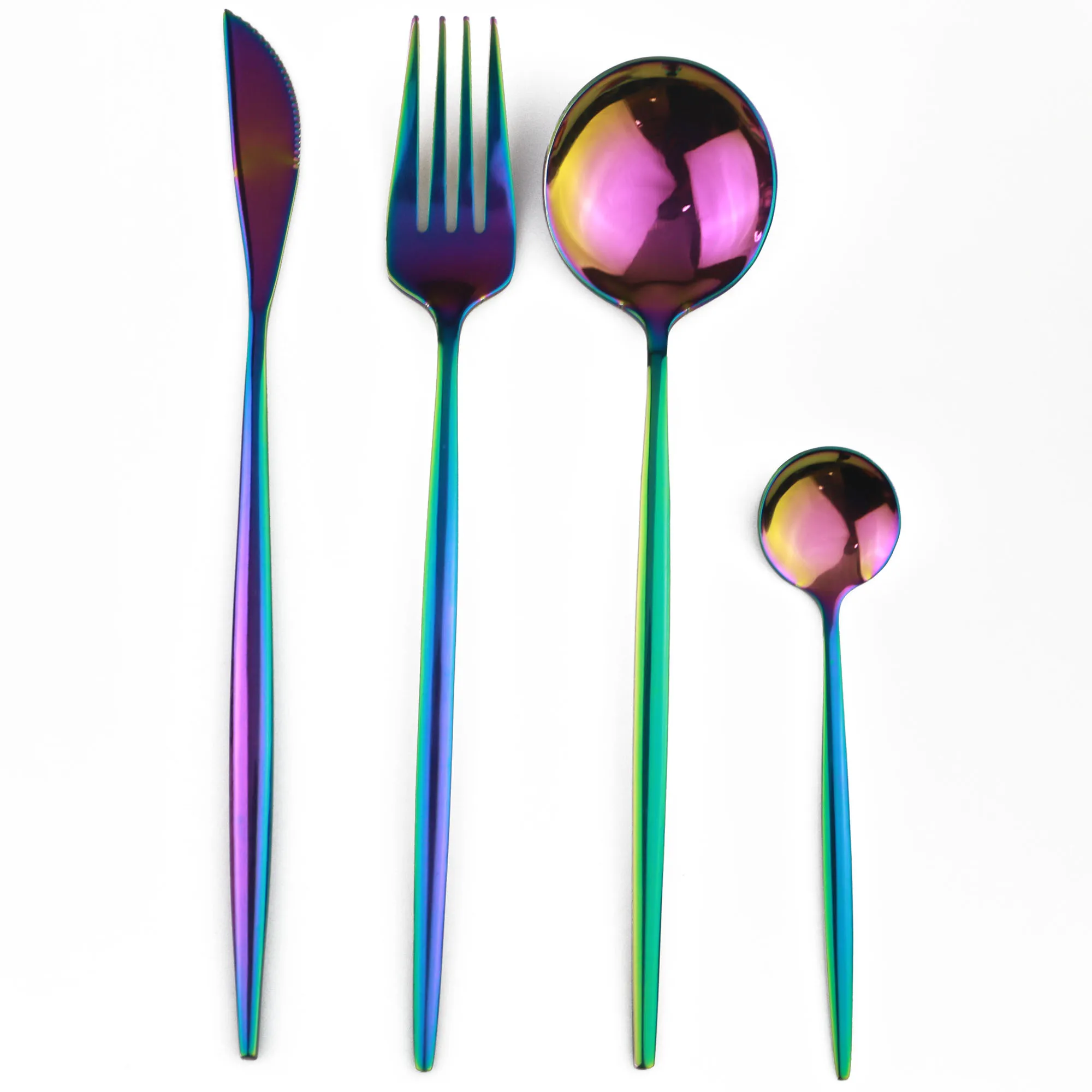 1Pc Stainless Steel Fork Knife Spoon Teaspoon Cutlery Rainbow Dinnerware Tableware Dinner Set Travel Silverware