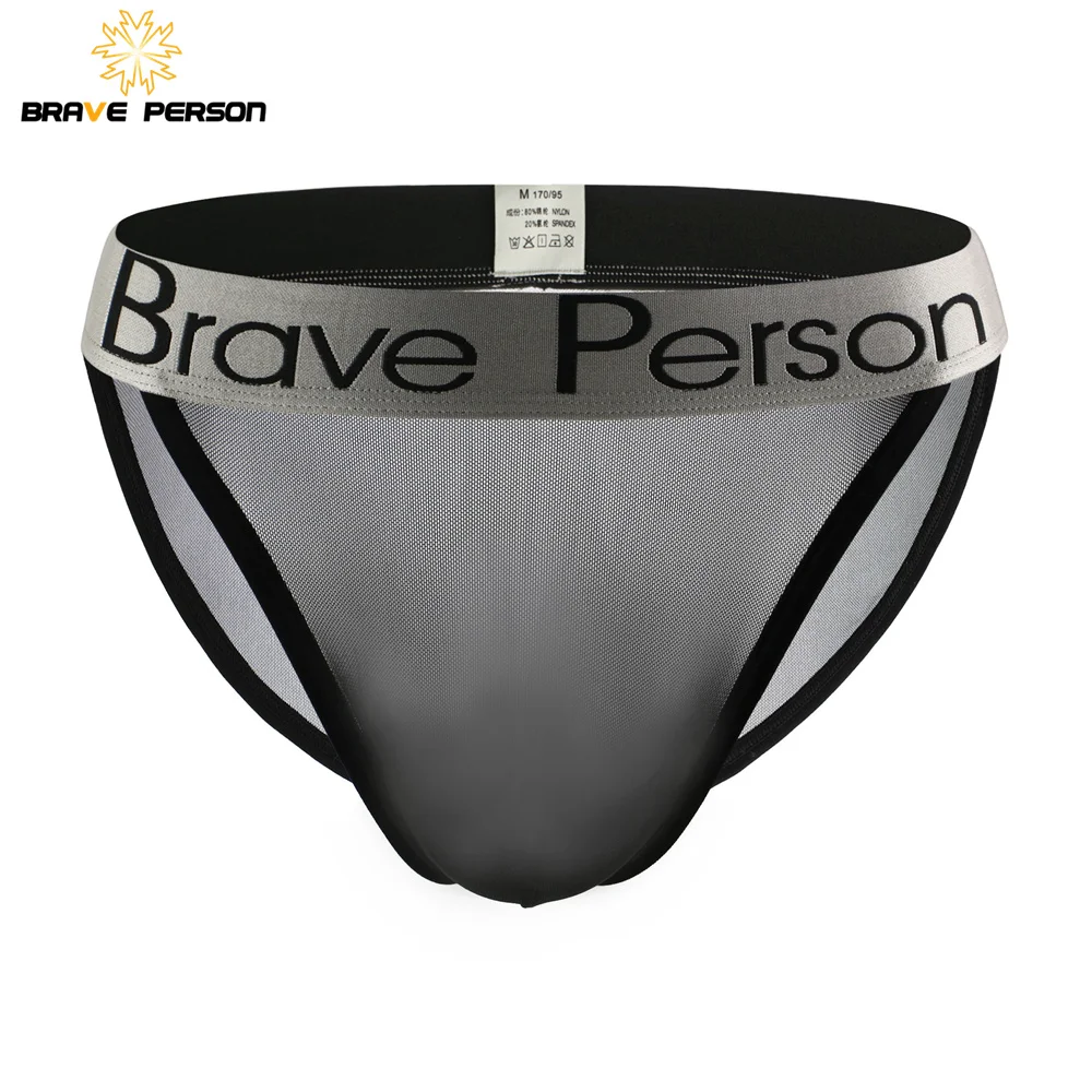 BRAVE PERSON Sexy Transparent Men\'s Briefs Mesh Gauze Breathable Men Underwear Briefs Low-waist Panties for Man