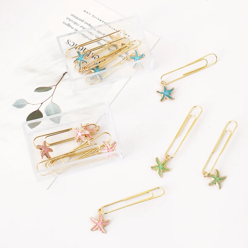 TUTU 5Pcs/box Beautiful starfish Bookmark Planner Paper Clip Metal Material Bookmarks for Book Stationery School Office H0336