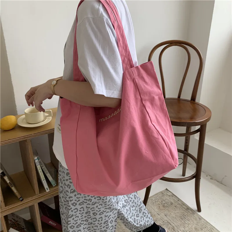 

Large Capacity Canvas Shoulder Bag Korean Letter Printing Simple Bucket Handbag Fashion