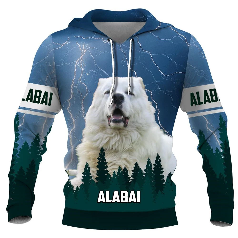 HX Alabai Dog Print Men Hoodies Pets Letter Men Clothing Long Sleeve Hoodie Streetwear Unisex Pocket Sweatshirts