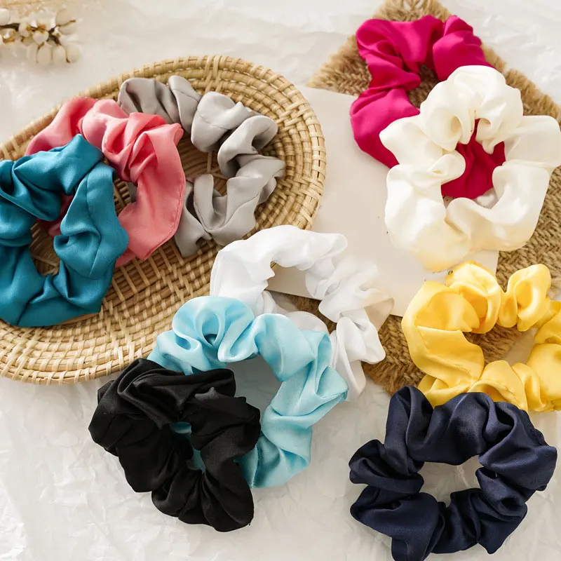 2021 New arrival Fashion women lovely satin Hair bands bright color hair scrunchies girl\'s hair Tie Accessories Ponytail Holder