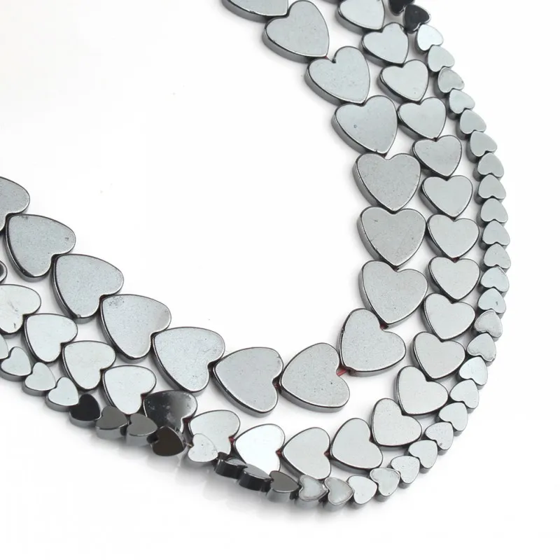 Natural Stone Love Heart Shape Hematite Loose Spacer Beads For DIY Jewelry Making Bracelet Accessories 15\'\' 4x4mm 7x6mm 10x10mm