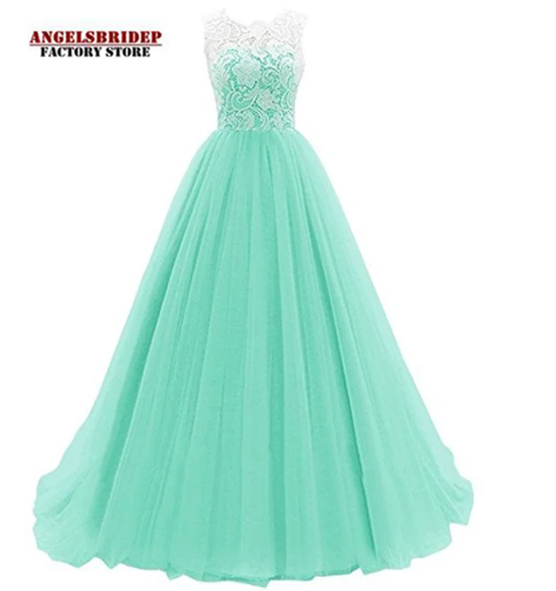 

Angelsbridep Tulle Evening Dress Long Lace Sukienki Wizytowe Fashion Scoop-Neck Abendkleid Formal Wedding Party Gown Hot