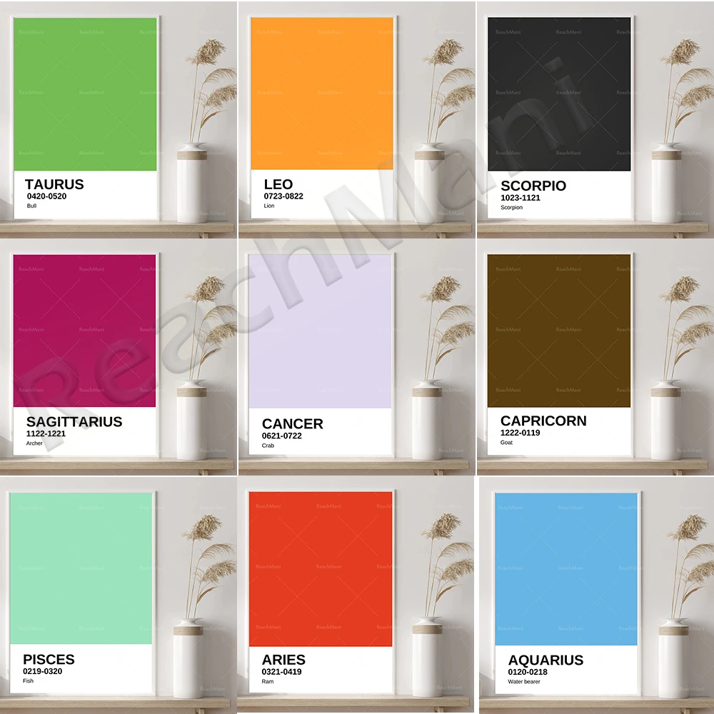 12 constelaciones arte de pared Pantone diseño signos del zodiaco impresiones, Libra, Escorpio, Géminis, Sagitario, constelación de color estético
