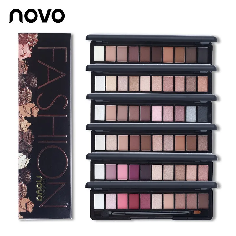 NOVO 10 Colors FashionEye Shadow palette Shiny Matte Glitter Pigment Long lasting Shimmer Pigmented Nude Eye ShadowCosmetic