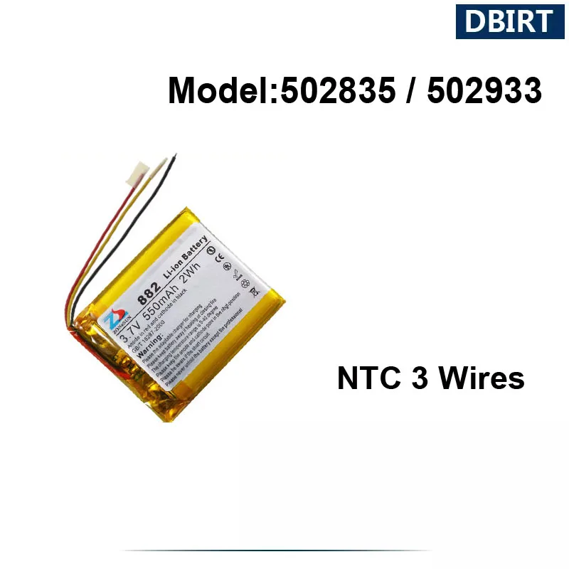 550mAh LP502835 AHB502835 502835 882 بطارية ل GPS بلوتوث سماعة سماعة ساعة ذكية 3 أسلاك NTC PH2.0 Molex1.25 XH2.54