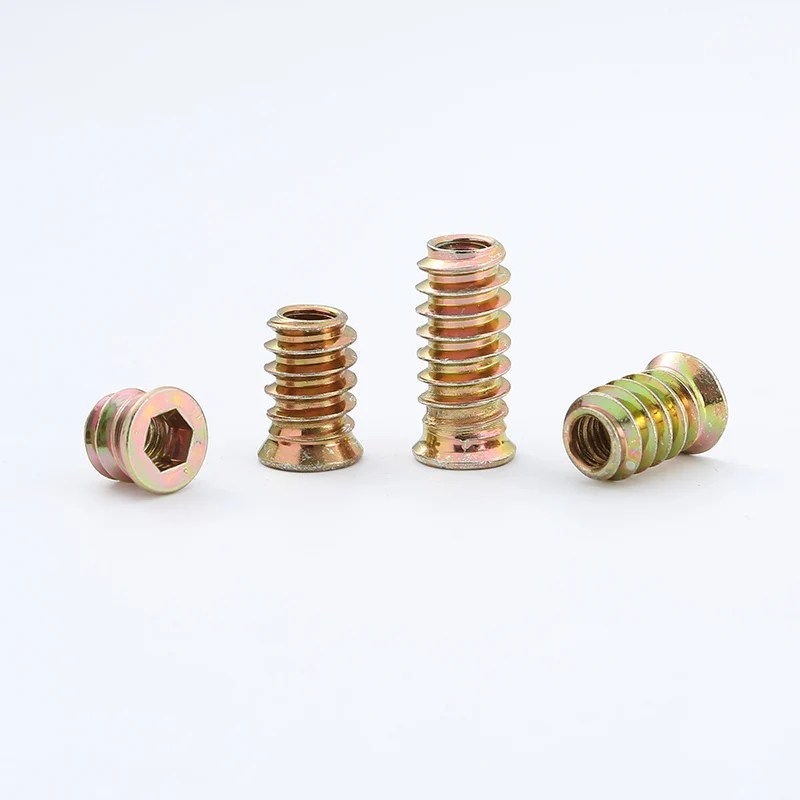 20/50Pcs M6 M8 M10 Flanged Hex Socket Drive Head Furniture Carbon Steel Nut Zinc Alloy Thread For Wood Insert Nuts