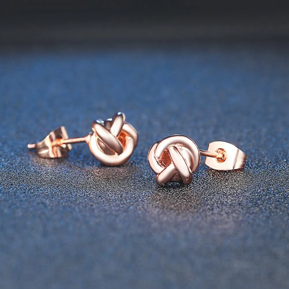 Cute Love Twist Stud Earrings Rose Gold Color Silver Color Fashion Jewelry For Women Gift Knot Post Earring HotSale E103