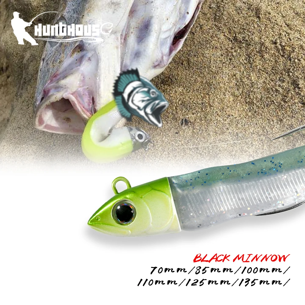 Hunthouse Black Minnow Fishing Lure  Jig Head Soft Lure Shad  25g 40g 60g 90g 120g Bass Pike Easy Shiner Bait