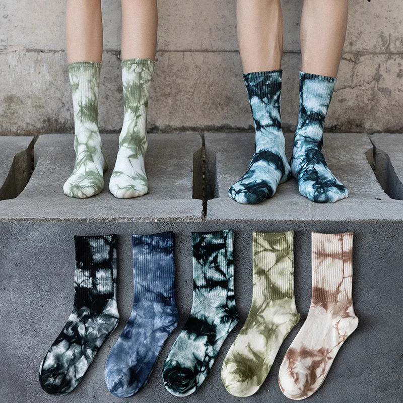 

MOJITO Unisex Tie Dye Socks Ins Street Men Women Cotton Hip Hop Sports Skateboard High Tube Couple Socks Tie-Dye Happy Socks