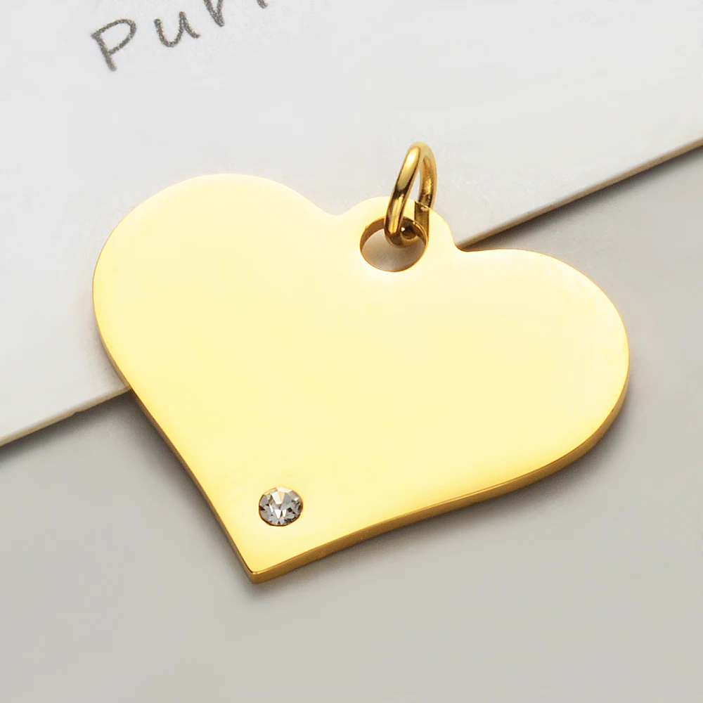 20pcs/Lot  Stainless Steel Mirror Polished 20mm 25mm Heart Zircon Pendant For Making Bracelet  Necklace Accessories