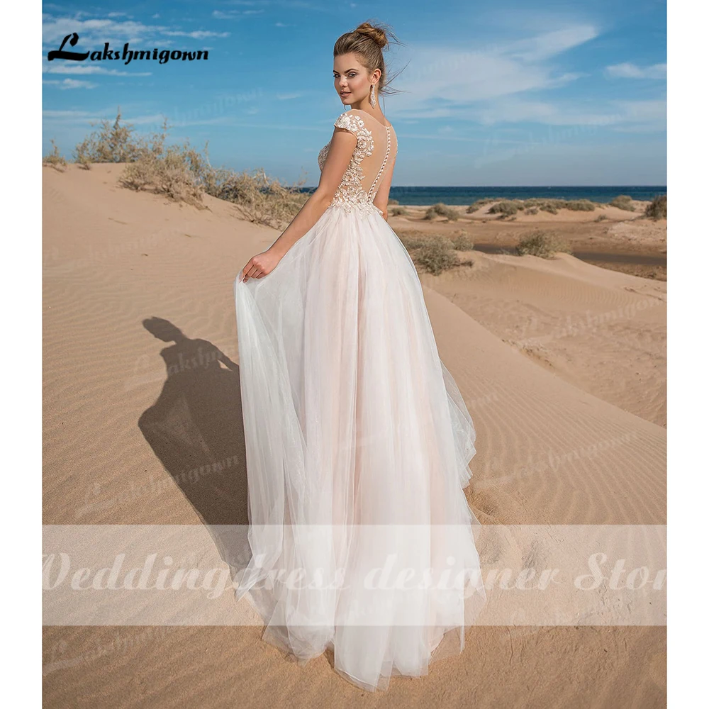 Playa Boda De Princesa vestidos longue traje de fiesta vestido sencillo De fiesta Boho corto mangas vestido de novia traje De encaje