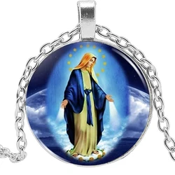 Virgin Mary Glass Cabochon Pendant Necklace, Suitable For Women'S Fashion Gifts