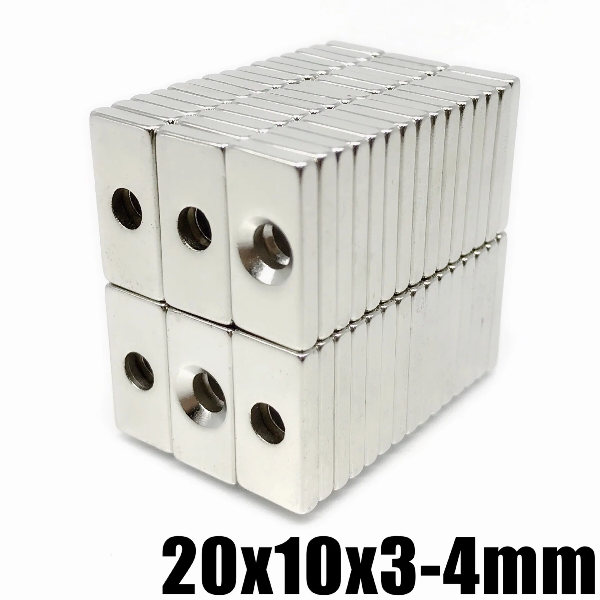 5/10/20/50/100Pcs 20x10x3-4 Block NdFeB Neodymium Magnet N35 Super Powerful imanes Permanent Magnetic 20 x 10 x3 Hole 4