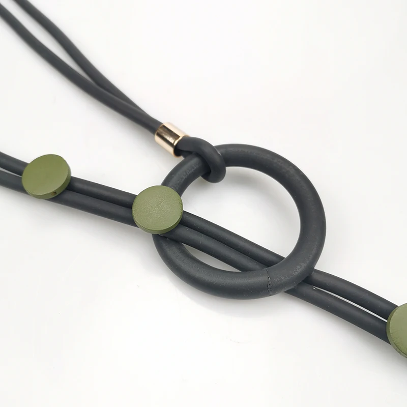 UKEBAY New Green Wood Pendant Necklaces For Women Long Necklace Rubber Jewelry Designer Handmade Necklace Simple Accessories