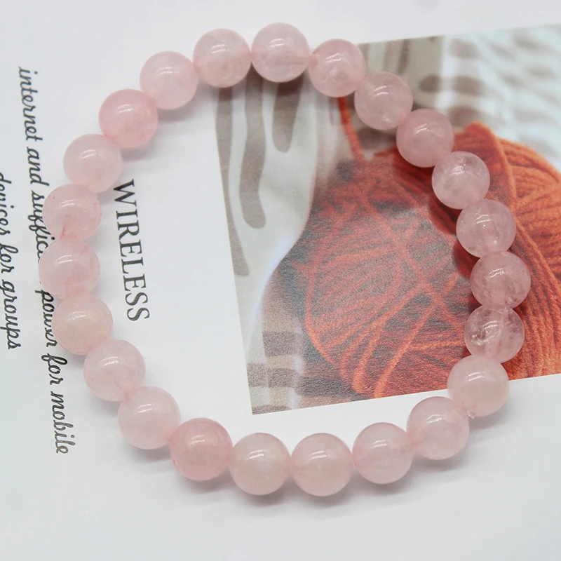 Wholesale  Natural Stone Pink Rose Powder Streche Bracelet Crystal Quartz Elastic Cord Lovers Woman Gift Pulserase Jewelry Beads
