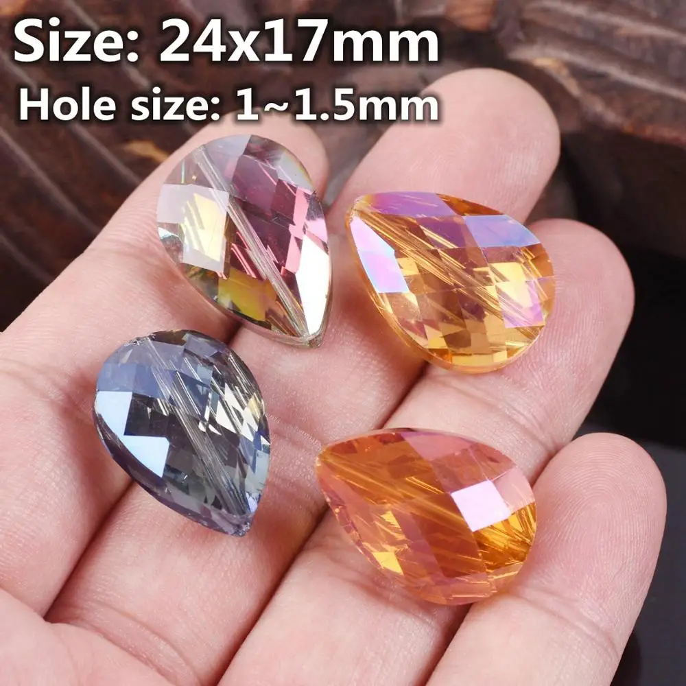 5pcs Teardrop Faceted Crystal Glass 18x13mm 24x17mm Loose Beads for Jewelry Making DIY Crafts