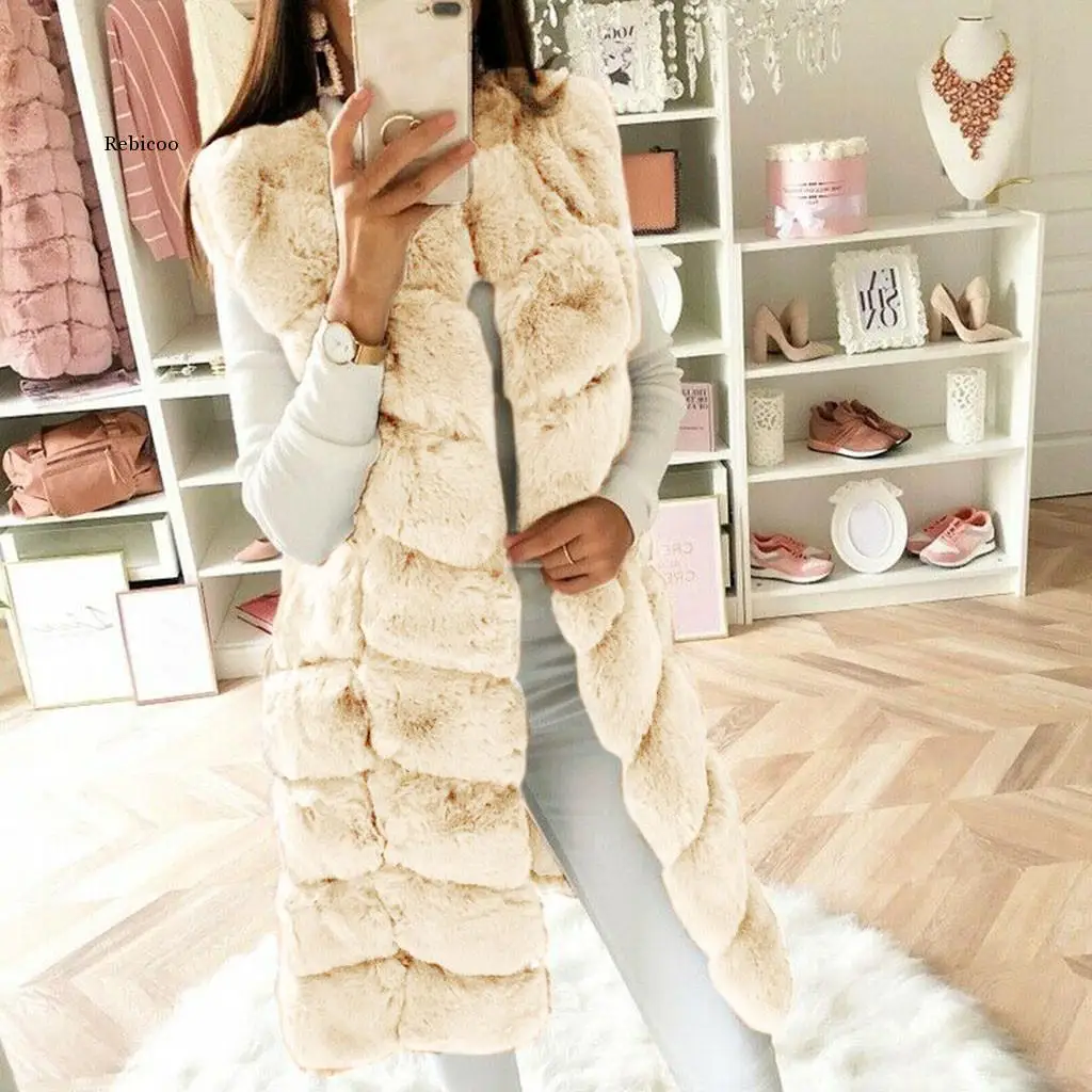 แฟชั่นฤดูหนาวผู้หญิง Faux Fur Gilet เสื้อกั๊กแขนกุดอุ่นเสื้อแจ็คเก็ต Outwear Chaquetas Mujer