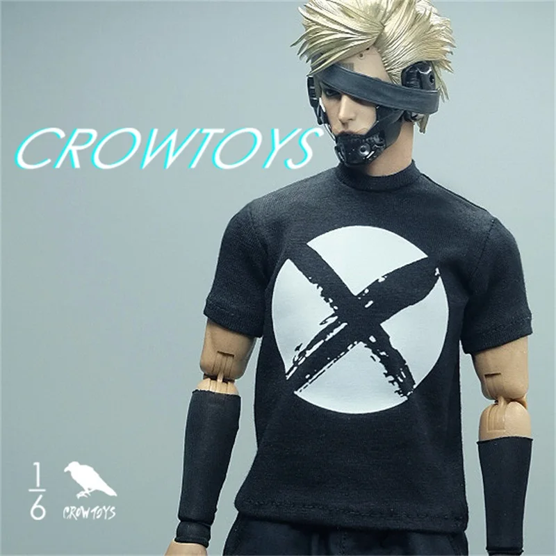 Scale 1/6th CROWTOYS Black Short Sleeve Shirt X Pattern Model For 12inch Doll Soldier Accessories