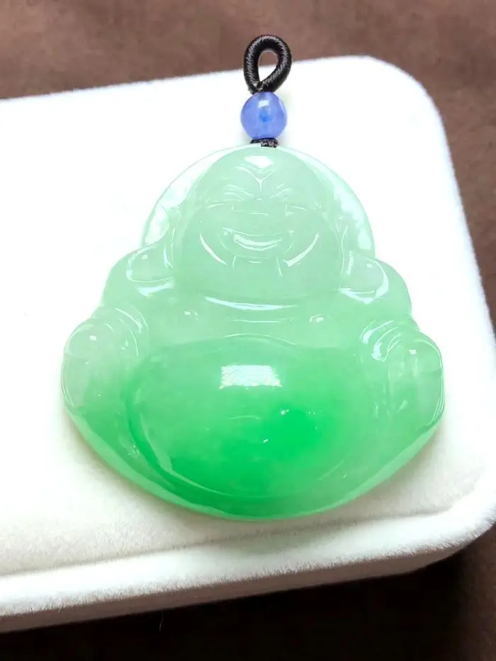 Valuable Myanmar jade Pendant jadite Happy Buddha Amulet Hanging Lucky Bless churinga