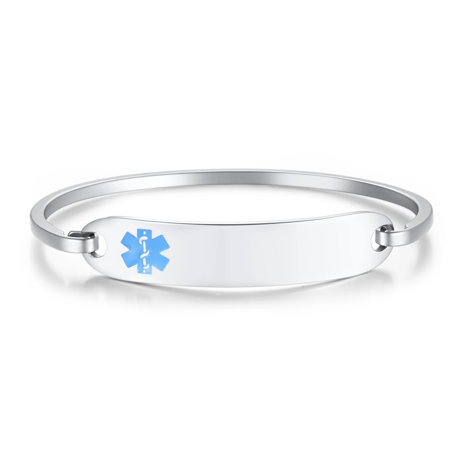 Women's Personalized Medical Alert ID Bangle Bracelet, Custom Gift