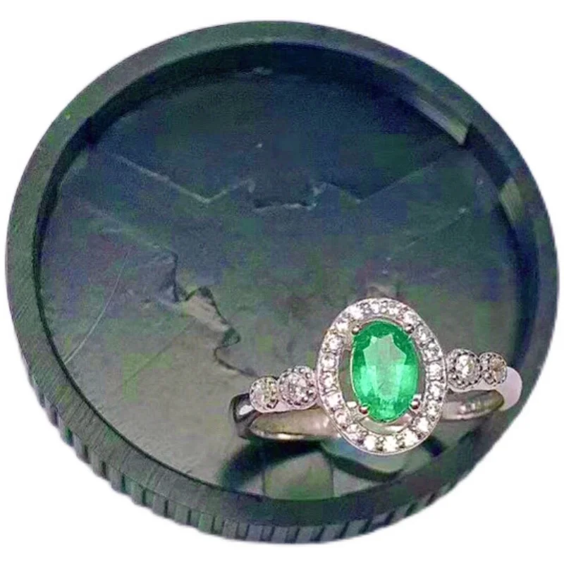 Classic Engagement Ring for Woman 4mm * 6mm 100% Natural Emerald Ring for Wedding 925 Sterling Silver Emerald Jewelry