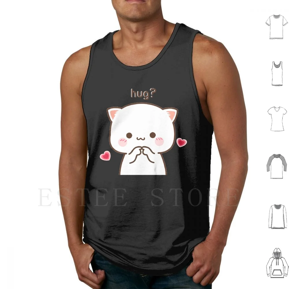 Camisetas sin mangas de algodón con estampado de gatos, diseño de gatos lindos, gatos melocotón, gatos novio, gatos leche, gatos novia, gatos kawaii, gatos mochi, gatos románticos