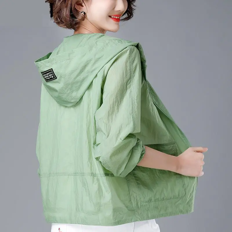 Korean Fashion New Summer Casaco Feminino Solid Color Women's Spring Jacket 2024 All-Match Jackets Hooded Thin Sunscreen Coat