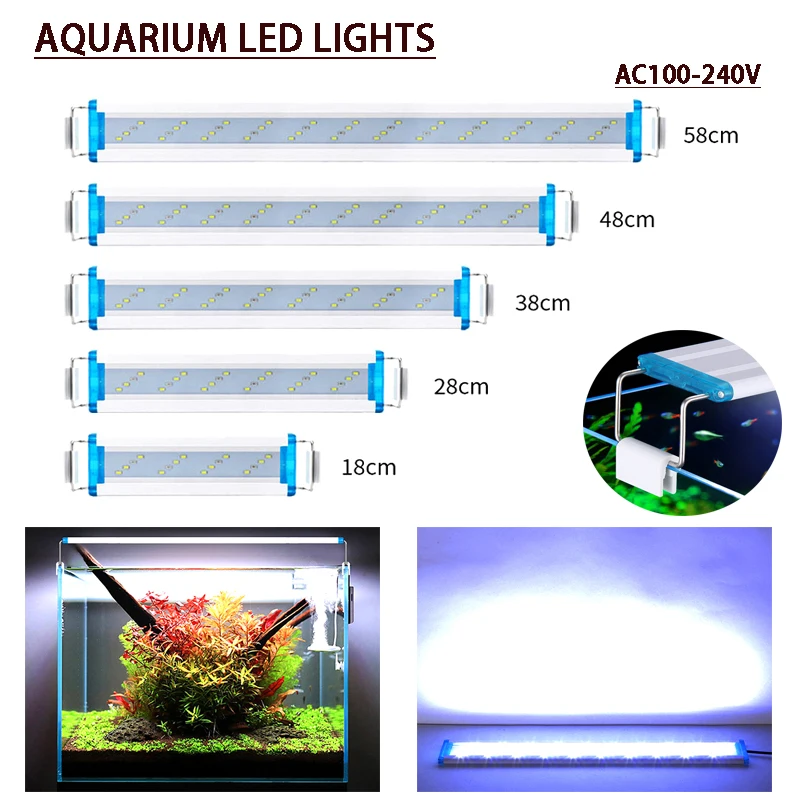 

Aquarium LED light fish tank ornamental landscaping aquatic plants LED light expandable 18-75cm waterproof clip-on light110V220V