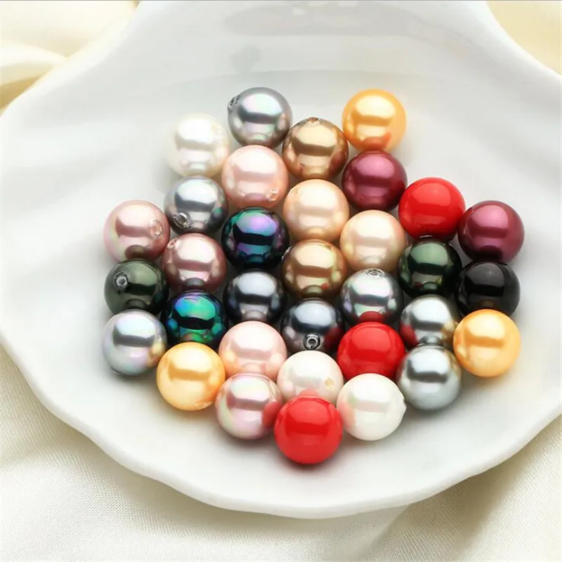 Real shell 4/6/8/10/12mm Natural Pearls White Purple Shell Round Loose Beads For Jewellery Making Diy Bracelet Necklace 15\