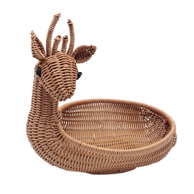 Rattan Woven Fruit Basket, Imitation Deer Bread Basket Fruit Bowls Tray Vegetable Snack Basket Novelty Animal Shaped Ancient Rat