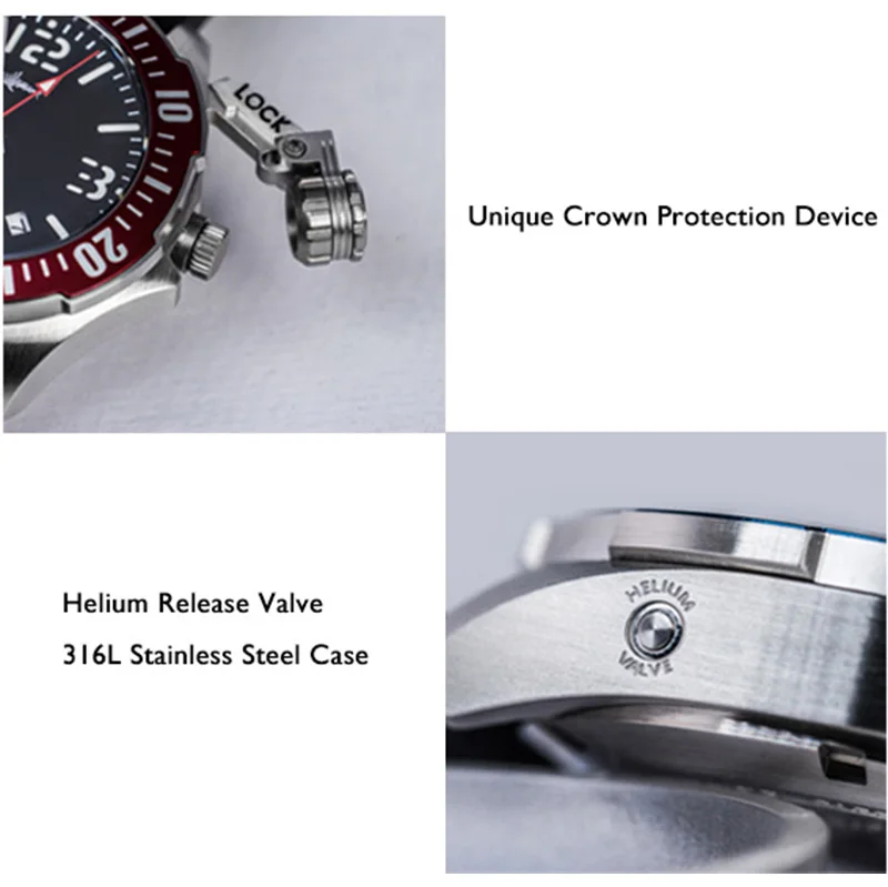 Heimdallr Mens Diving Watches Men Automatic Watch Mechanical Wristwatch 200M Waterproof Luminous Sapphire Helium Release Valve