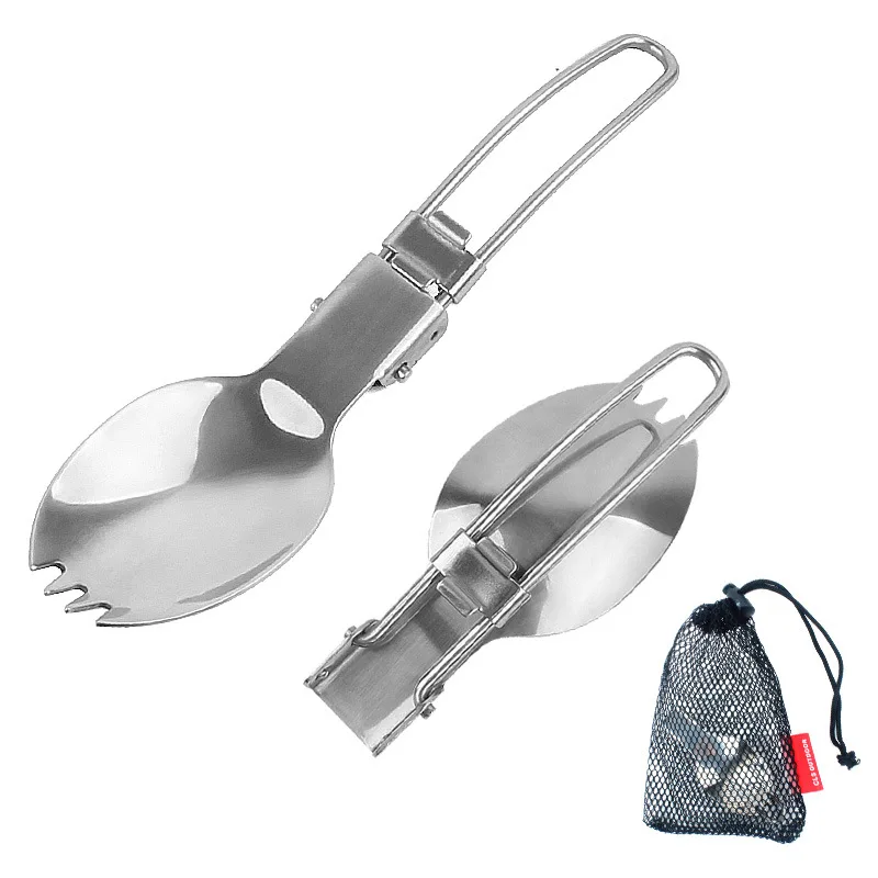 304 stainless steel folding spoon outdoor dual-purpose picnic portable tableware  travel fork Sarah  outlet