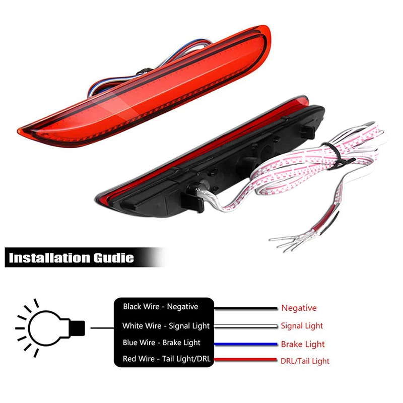 Red / Smoked Lens Red LED Rear Bumper Reflector Brake Tail Lights w/ Sequential Turn Signal For Infiniti Nissan Rear Fog Lights
