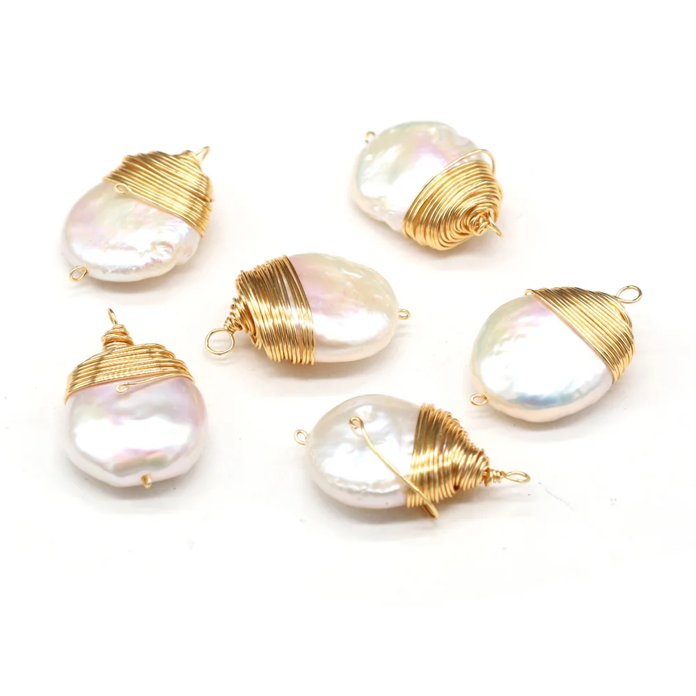 Natural Freshwater Pearl Pendant Charms Irregural Wire Winded Pearl Bead Pendant fit Jewelry Necklace Making Size 15x22mm