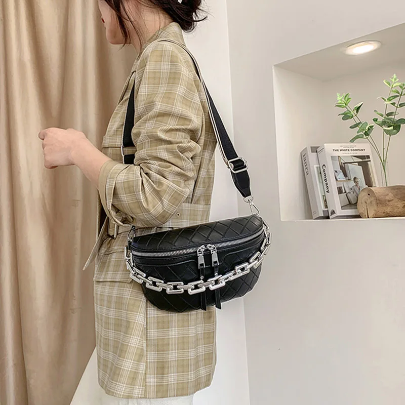 Thick Chain Waist Bag Women Luxury Leather Fanny Pack Female Fashion Chest Bags Belt Bag Women's Brand Shoulder Crossbody Bags