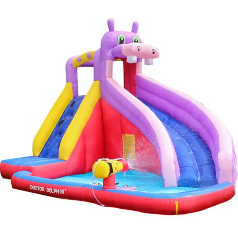 3-5 Kids Spray Water Inflatable Hippo Bouncer Slide Pool with Water Cannon