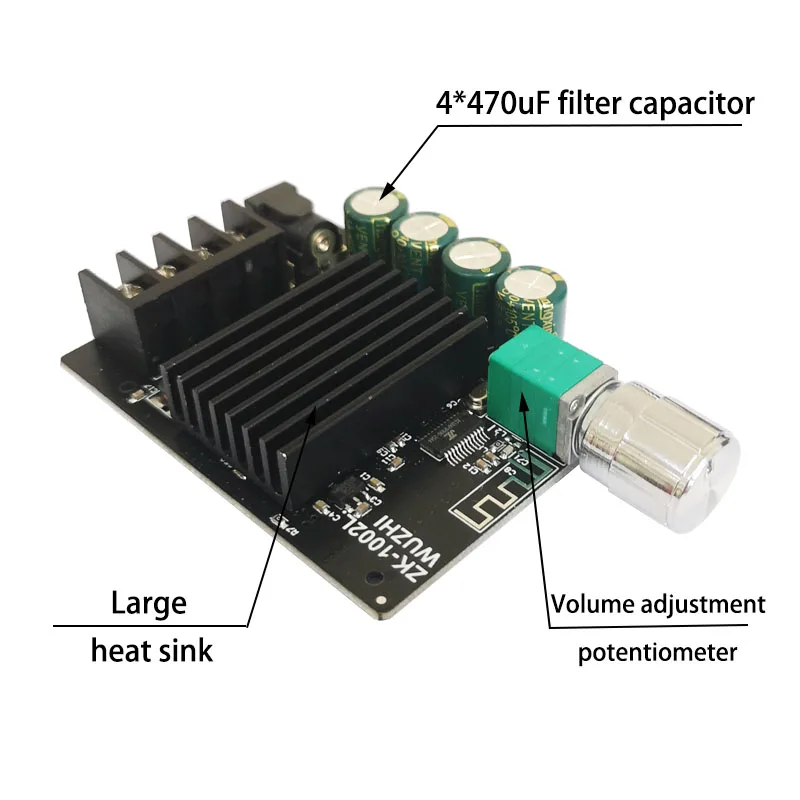 ZK-1002L 100W*2 Mini Bluetooth 5.0 Wireless Audio Power Digital Amplifier Board Double Channels Stereo Amp DC 12V 24V